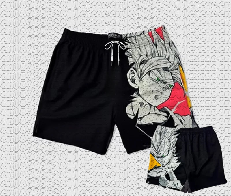 2026 Summer Dragon Ball Goku Manga Print Shorts, Breathable Quick Dry, Retro American Style Loose Sports Shorts for Men Women