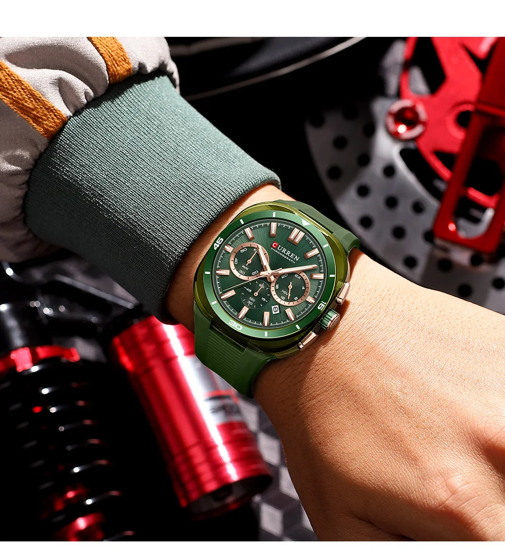 Montre pour homme CURREN – Nouveau modèle de luxe à quartz, bracelet en silicone, style sportif, multifonction, étanche, lumineuse, avec affichage de la date et chronomètre.