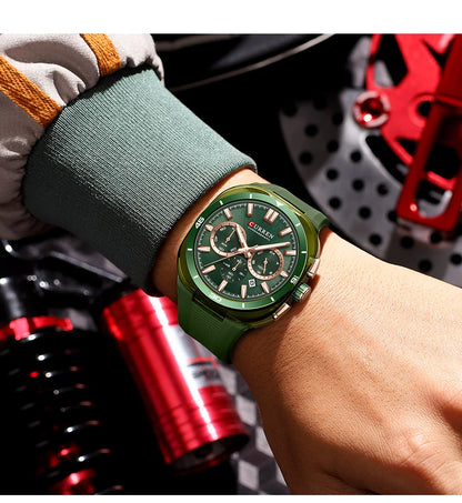 Montre pour homme CURREN – Nouveau modèle de luxe à quartz, bracelet en silicone, style sportif, multifonction, étanche, lumineuse, avec affichage de la date et chronomètre.