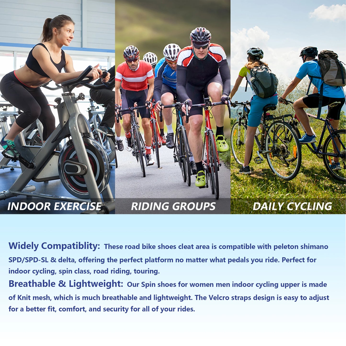 Unisex Cycling Shoes Compatible with Pelotan/SPD Indoor Road Riding Biking Bike Shoes with Delta Cleats Included for Men Women