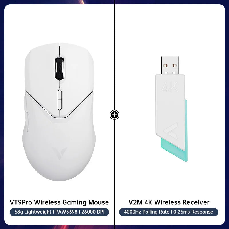 Ratón gaming inalámbrico Rapoo VT9PRO PAW3398 68g, con cable, programable, ergonómico, 26000DPI, recargable Type C, accesorio para PC gamer