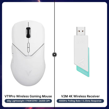 Ratón gaming inalámbrico Rapoo VT9PRO PAW3398 68g, con cable, programable, ergonómico, 26000DPI, recargable Type C, accesorio para PC gamer