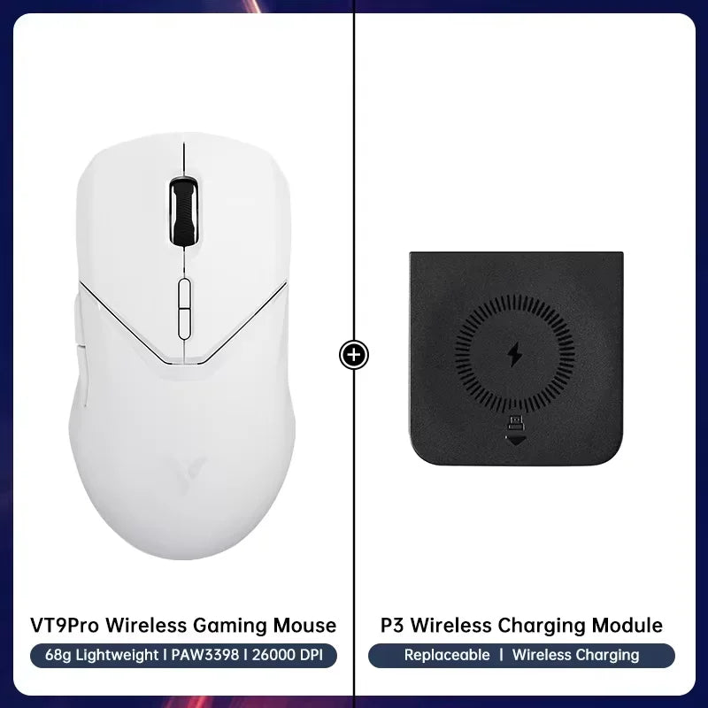 Ratón gaming inalámbrico Rapoo VT9PRO PAW3398 68g, con cable, programable, ergonómico, 26000DPI, recargable Type C, accesorio para PC gamer