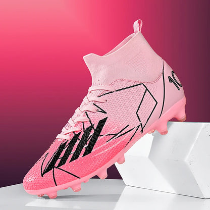 Nouvelles chaussures de football pour hommes, chaussures de sport antidérapantes ultralégères à haute cheville pour l'extérieur, chaussures de futsal antidérapantes pour l'intérieur, chaussures de football de haute qua