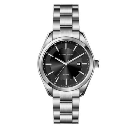 HANNAH MARTIN kvartsur, 40 mm, för män, svart armband i rostfritt stål, vattentätt till 3 bar, sport-chic-stil