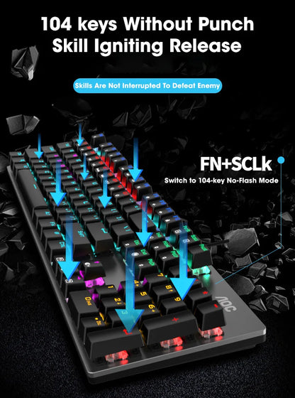 GK410 104 Keys Metal Panel Mechanical Keyboard RGB Light Green Black Tea Axis Esports Full Non-Impact Game Computer Keyboard