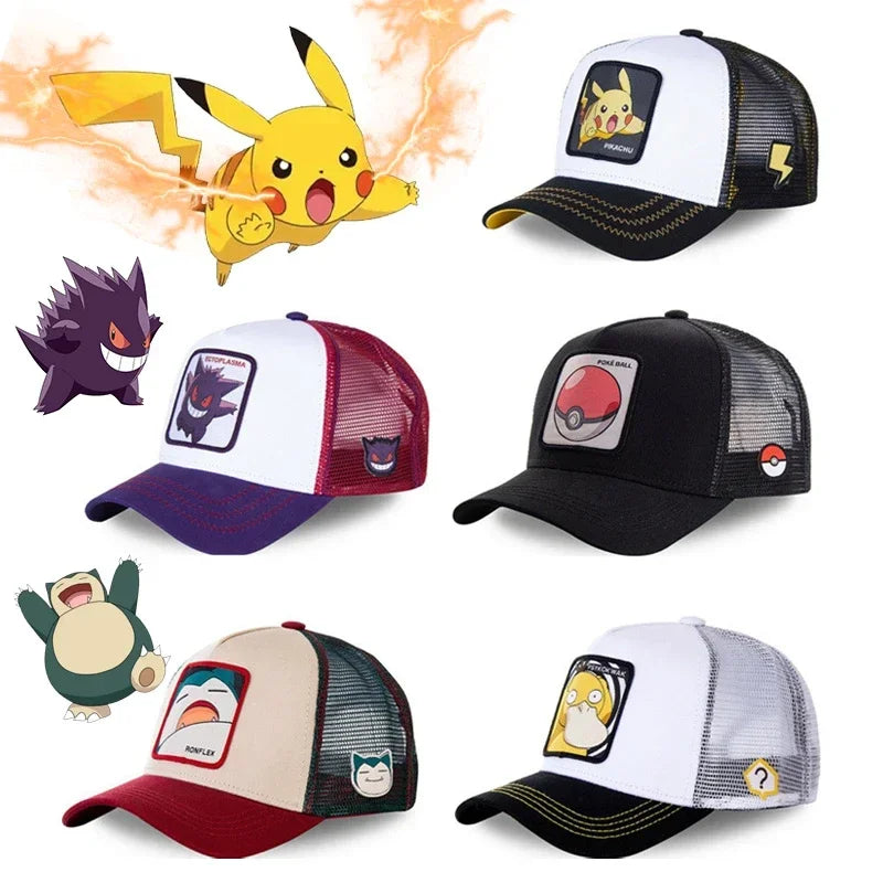 Pokémon Pikachu, Gengar, Psyduck, Snorlax – Șapcă de baseball cu personaje anime, figurină, șapcă sport ajustabilă cu personaje de desene animate – Cadouri creative