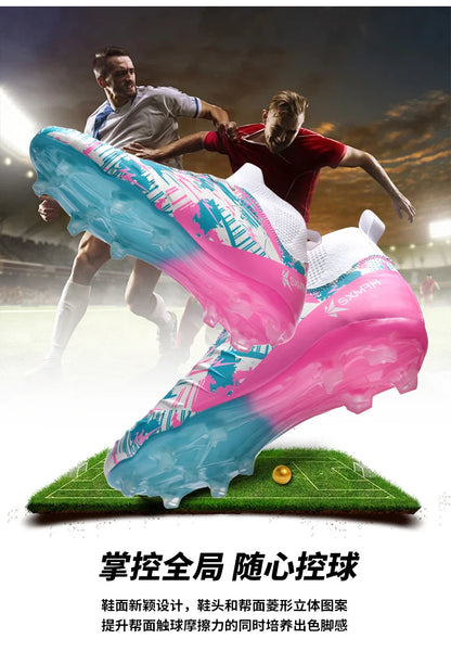 Genuine Double Star Men's High-Top AG Long Stud Football Boots, Professional Match and Training Shoes for Teenagers and Adults
