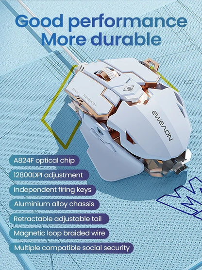 Mouse gaming cablato e-sport meccanico G5 RGB 9 pulsanti con programmazione macro, silenzioso, 12800 DPI per computer desktop e laptop