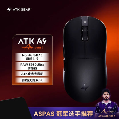 ATK A9 Wireless Gaming Mouse NearLink Technology Ergonomic PAW3395 Tri-Mode Bluetooth Low Latency Esports Mice PC