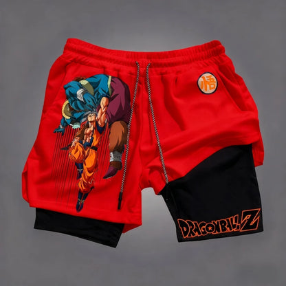 2026 Summer Dragon Ball  Goku Wolf Samurai 2-in-1 Gym Shorts 100% Cotton Oversized Fitness Retro Streetwear Unisex  Adults Kids