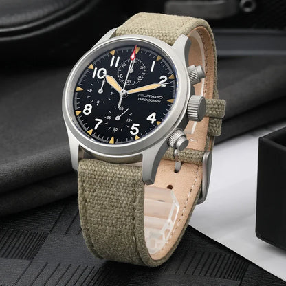 Reloj cronógrafo de cuarzo Militado VK61 VK67, 39 mm, caja de acero inoxidable 316L, 3 esferas, resistente al agua 100M, reloj militar multifunción