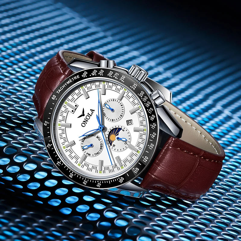 Montre mécanique pour homme ONOLA – Montre automatique de luxe au style décontracté, avec bracelet en cuir et cadran ajouré