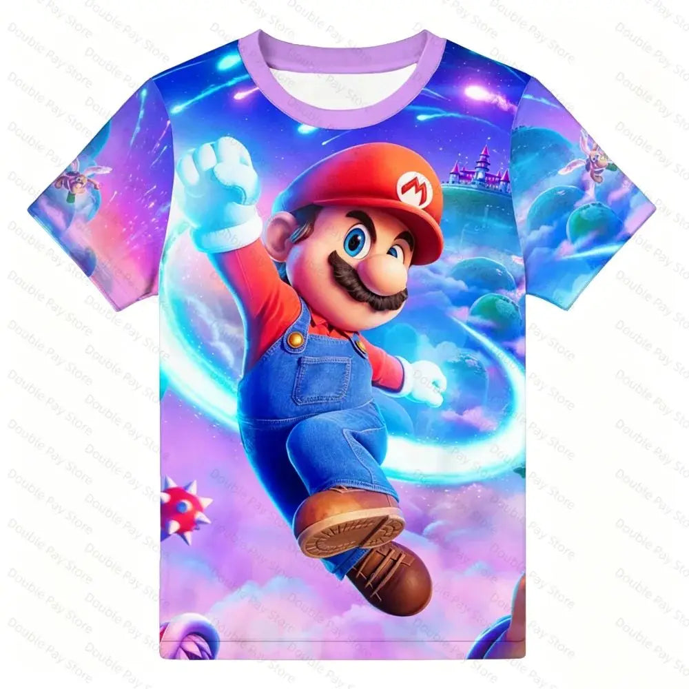Japanese-Style Mario 3D Print T-Shirt for Kids & Adults, Multiple Designs Available, Casual Streetwear Short Sleeve Top