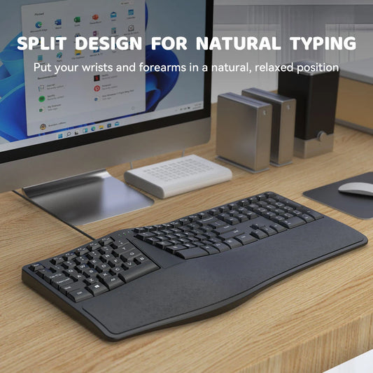 Teclado ergonómico dividido con cable USB K9, reposamuñecas, 110 teclas, teclado gaming para oficinas profesionales