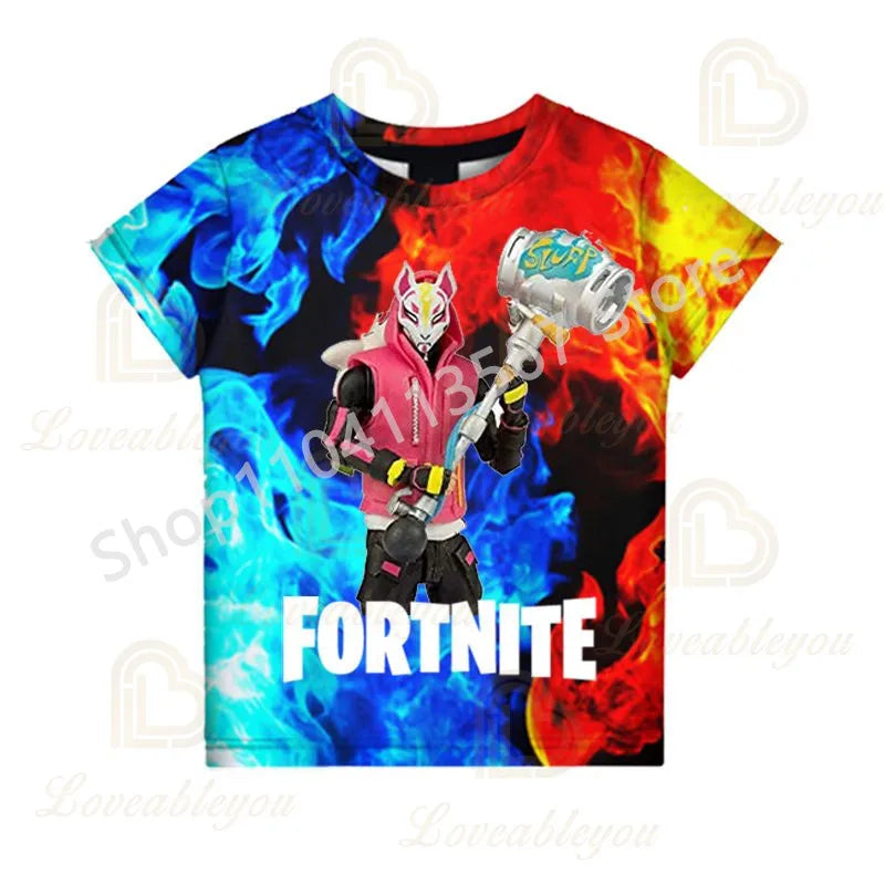 Tricou F-Fortnited pentru tineri, inspirat de jocuri de luptă, tricou de vară cu mânecă scurtă pentru adulți, adolescenți băieți și fete