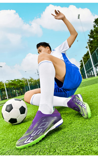 Nouvelles chaussures de football pour hommes, crampons pour terrain gazonné, chaussures de futsal confortables, chaussures de football pour terrain synthétique, chaussures de sport ultralégères, antidérapantes, pour adul