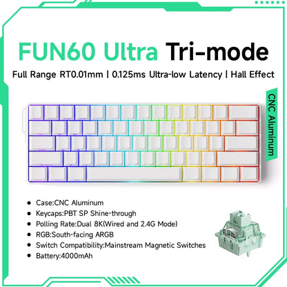 Teclado mecânico Akko MonsGeek FUN60 com interruptores magnéticos 60% Gaming Keyboards Rapid Trigger 0.01mm 8K ARGB HE/TMR personalizado