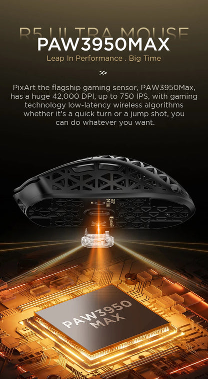 ATTACK SHARK R5 Ultra Carbon Fiber Wireless Gaming Mouse, PixArt PAW3950MAX Gaming Sensor, 42000DPI, 8000Hz, MCU Nordic 52840