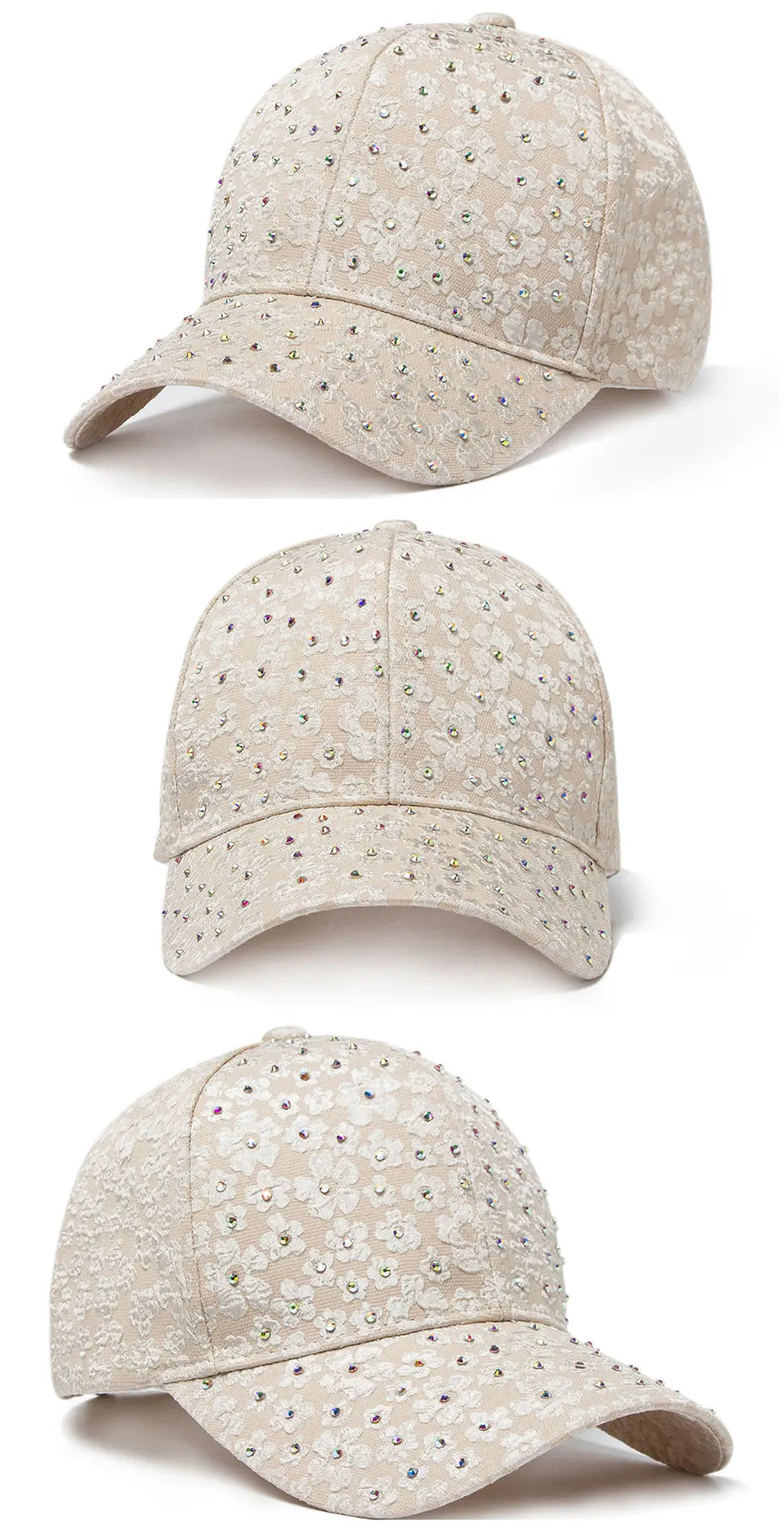 CNTANG Sommer-baseballkasket til kvinder med rhinestones og blomsterbroderi, snapback-kasket til kvinder, designer-solhat, hiphop-kasketter i Y2K-stil