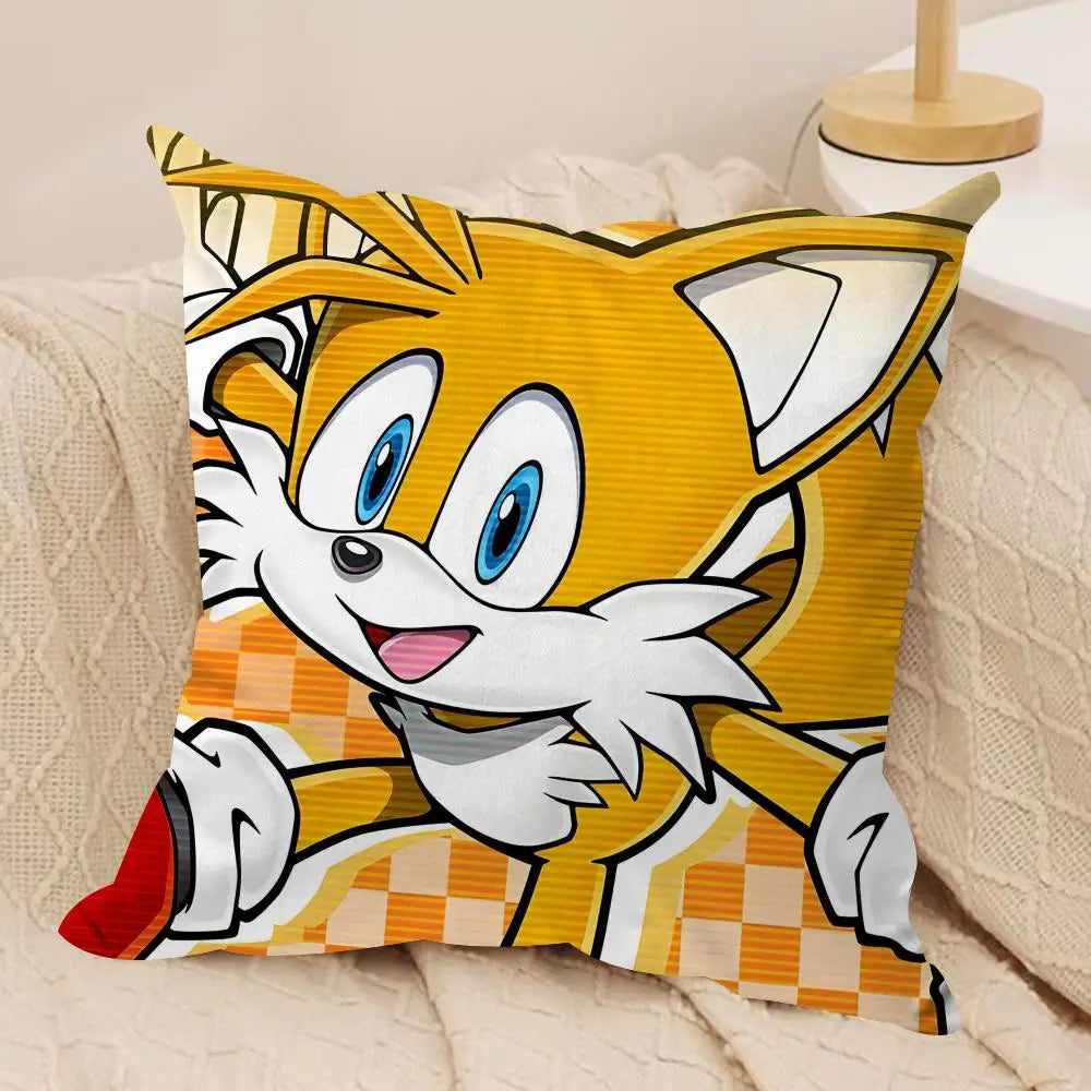 S-Sonic Anime Cool Cushion Cover Silky Short Plush Invisible Zipper Dustproof Sofa Pillow Case For Home Decor