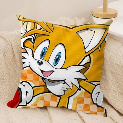 S-Sonic Anime Cool Cushion Cover Silky Short Plush Invisible Zipper Dustproof Sofa Pillow Case For Home Decor