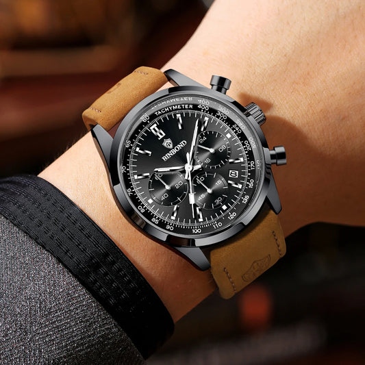 Montre chronographe BINBOND à quartz robuste et précise pour homme, de luxe, avec date automatique, lumineuse et étanche, style décontracté.