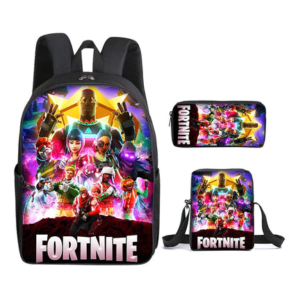 3-teiliges Set Fortnite-Gaming-Rucksack, Anime-Cartoon, große Kapazität, Schultaschen für Schüler, Federmäppchen, Kawaii-Lunchbag, Geburtstagsgeschenke
