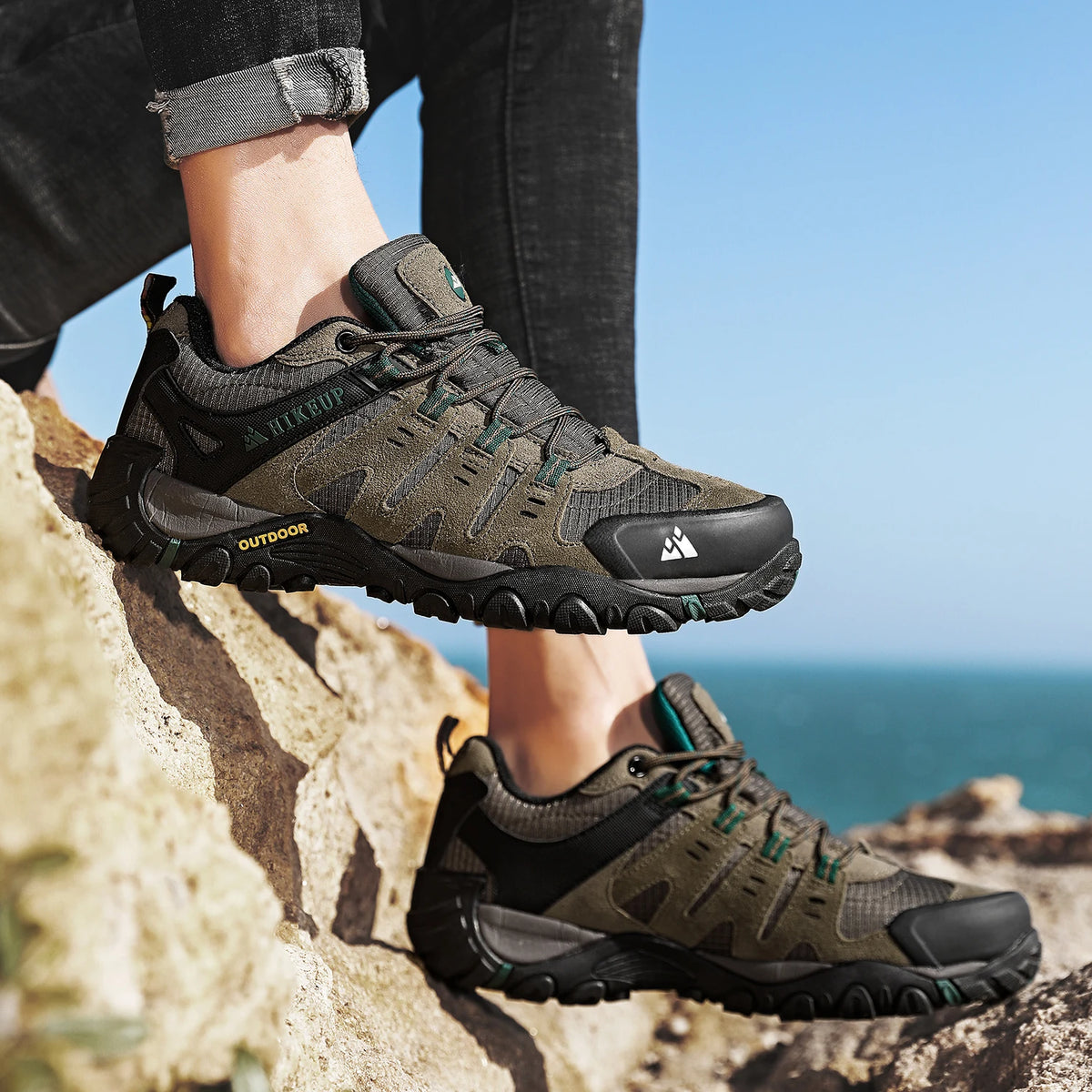 HIKEUP Herre-vandresko i ruskind, udendørssko, slidstærke herresko til trekking, vandring, jagt og taktiske sneakers