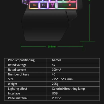 35 Tasten Einhand-Mini-Gaming-Tastatur USB, ultraflache kabelgebundene Tastatur mit Hintergrundbeleuchtung für Laptop, Desktop-PC und Smartphone