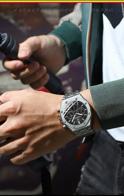 BINBOND Top Brand Man Quartz Watch Luxury Luminous Chronograph Wristwatch Stainless Steel Waterproof Men Date Calendar Clock