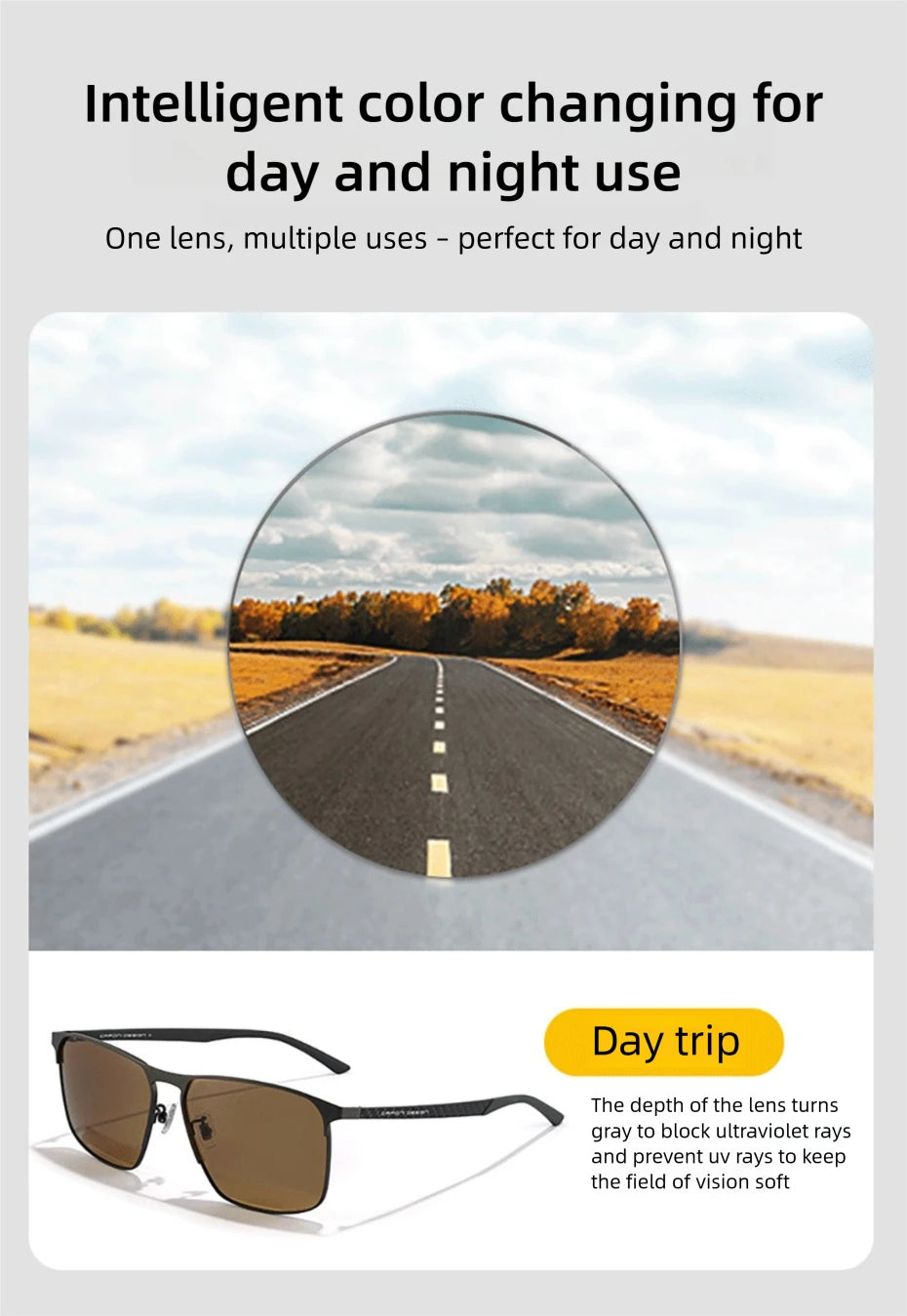 CAPONI Top Quality Night Vision Sunglasses For Men Women Carbon Fiber Frame Square Glasses UV400 lenses Goggles BSYS28964