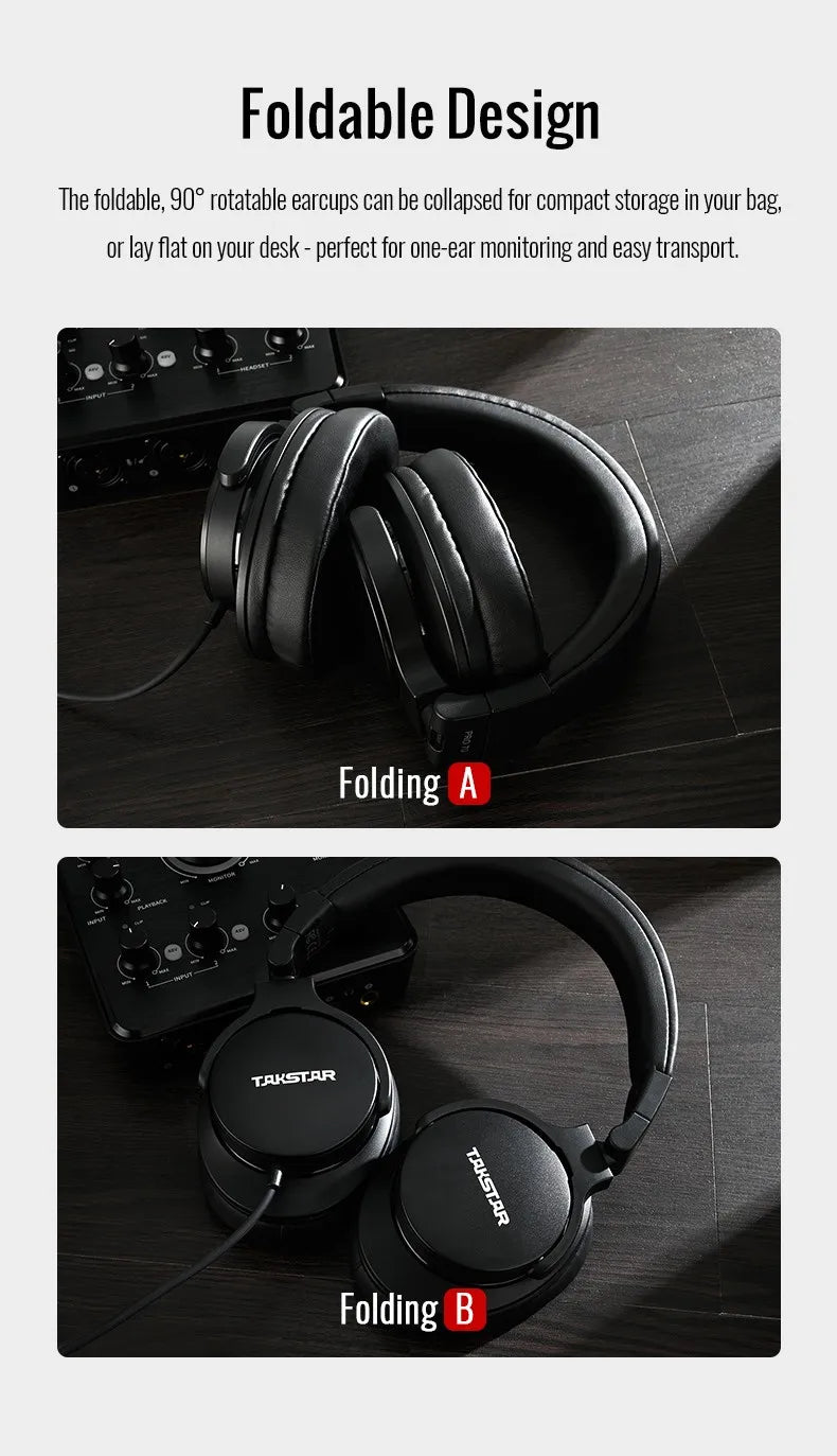 Cuffie da monitoraggio professionali da studio TAKSTAR PRO 70 – Headset over-ear cablato chiuso per produzione musicale, DJ, gaming e registrazione