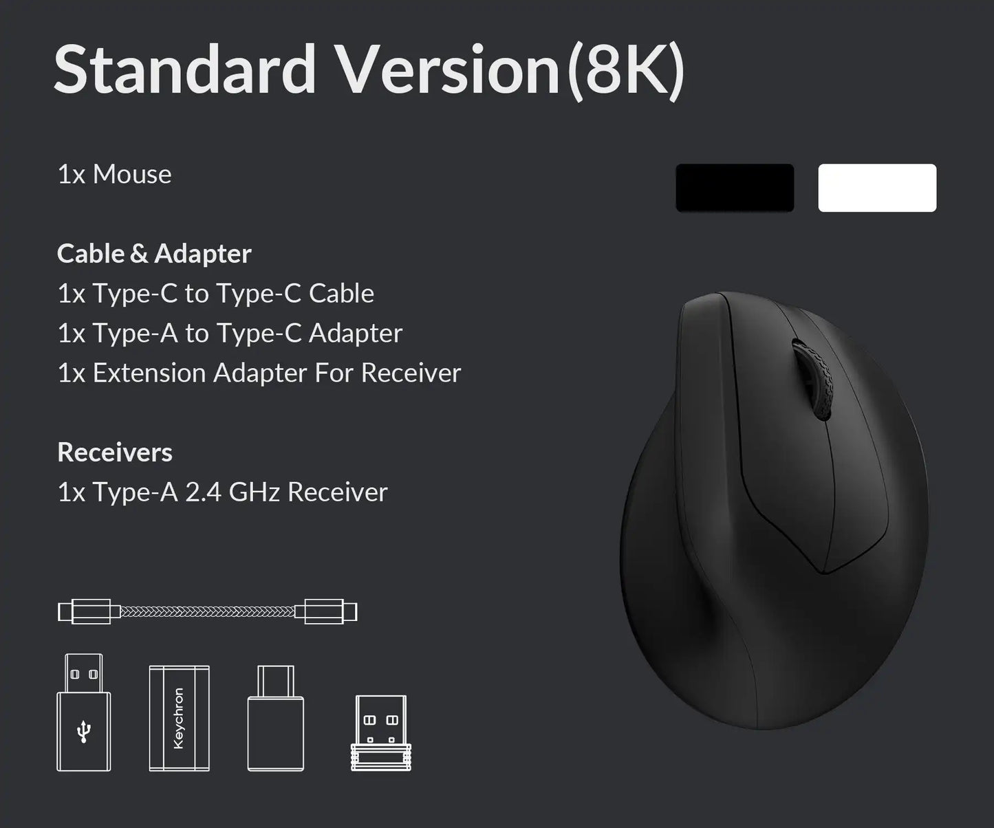 Keychron M5 Wireless Ergonomic Mouse with 8K Polling Rate, Bluetooth & 2.4GHz, 26K DPI Optical Sensor, Rechargeable Vertical Mouse