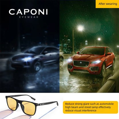 CAPONI Night Vision herresolbriller – originale designerbriller i kulfiber, gule solbriller, fotokromatiske briller BSYS24716