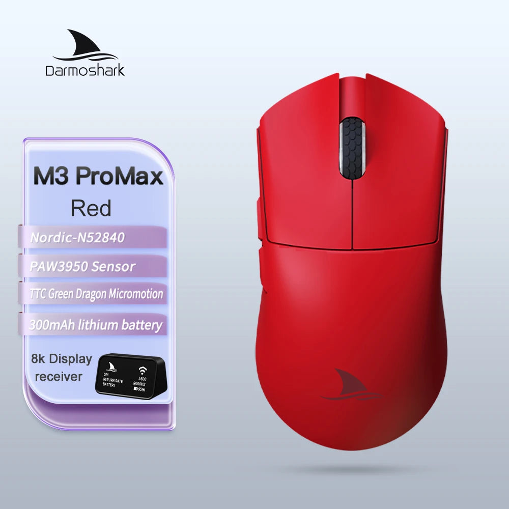 Darmoshark M3Pro Gaming Mouse 2.4G BT Wireless Tri-Mode PAW3395 Sensor N52840 26000DPI Big Hand Macro Driver Mouse For Gaming