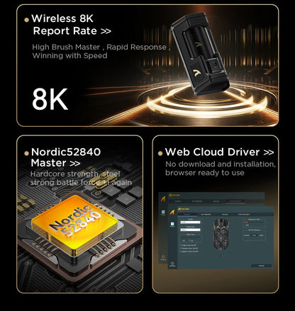 ATTACK SHARK R5 Ultra Carbon Fiber brezžična gaming miška, gaming senzor PixArt PAW3950MAX, 42000DPI, 8000Hz, MCU Nordic 52840
