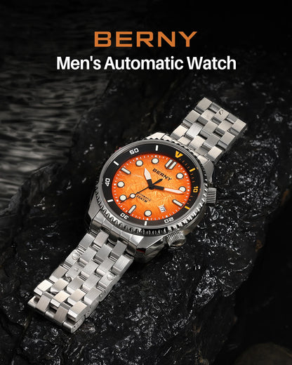 BERNY Diver Automatic Watches Men's Luxury Sapphire 316L Stainless Steel Mechanical Watch 42MM 200M Waterproof Diving Men's Watch