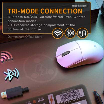 Darmoshark M3Pro Gaming Mouse 2.4G BT Wireless Tri-Mode PAW3395 Sensor N52840 26000DPI Big Hand Macro Driver Mouse For Gaming