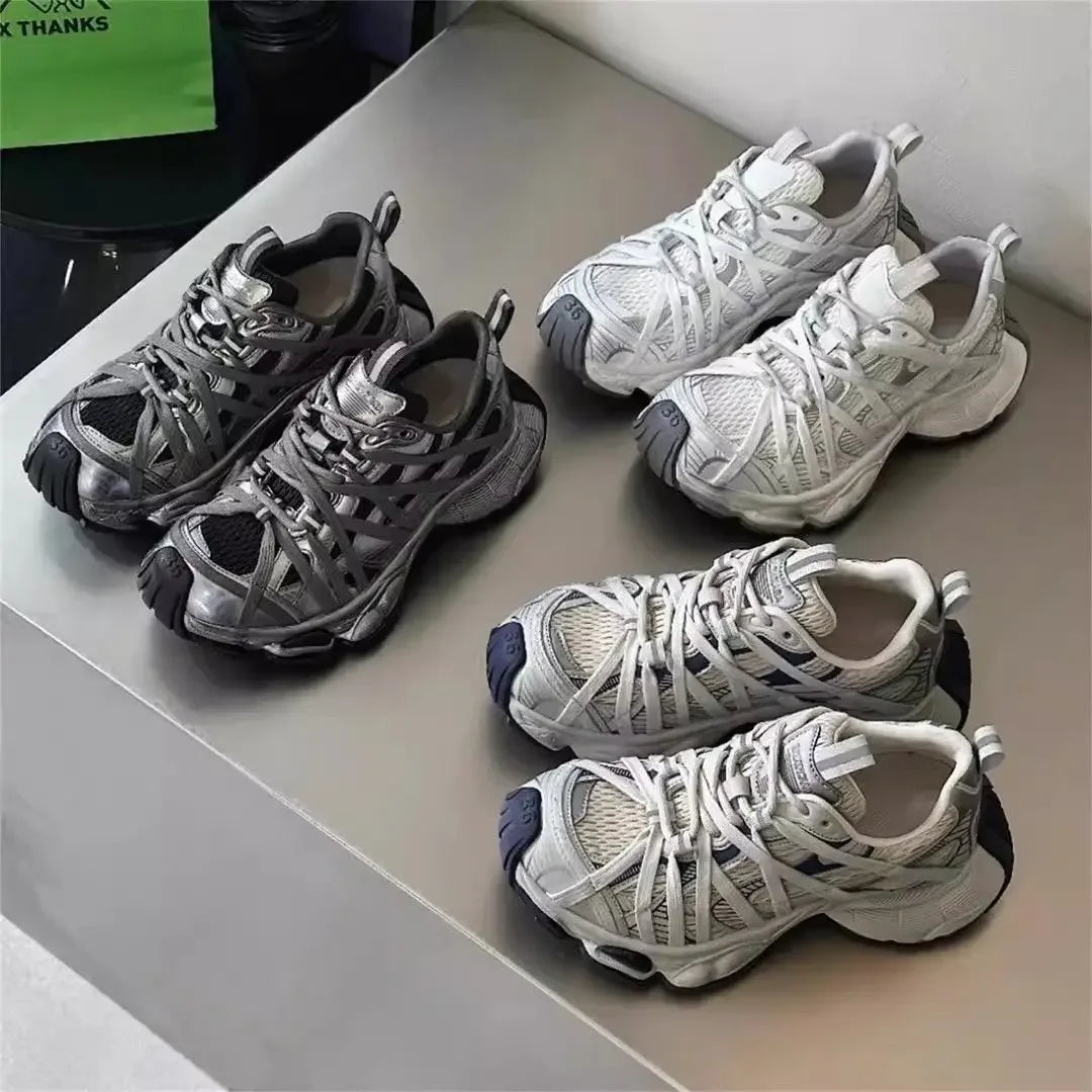 Spring Summer New Style Men Women Dad Shoes Thick Bottom Net Surface Sports Shoes Trendy Versatile Breathable Tie Shoes