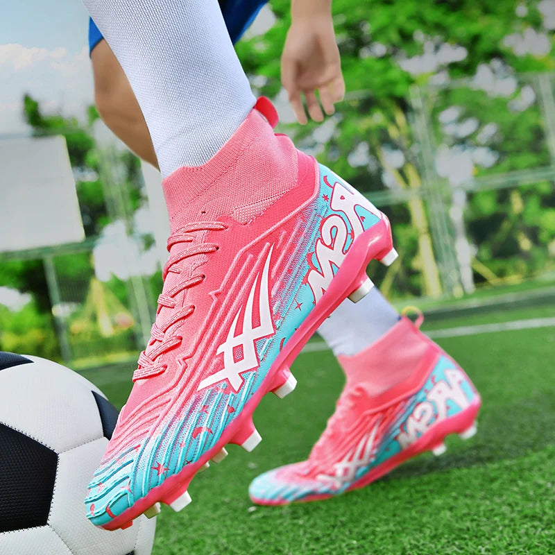 Chaussures de football pour hommes et femmes, chaussures de sport à crampons longs, idéales pour les étudiants, les matchs et l'entraînement.