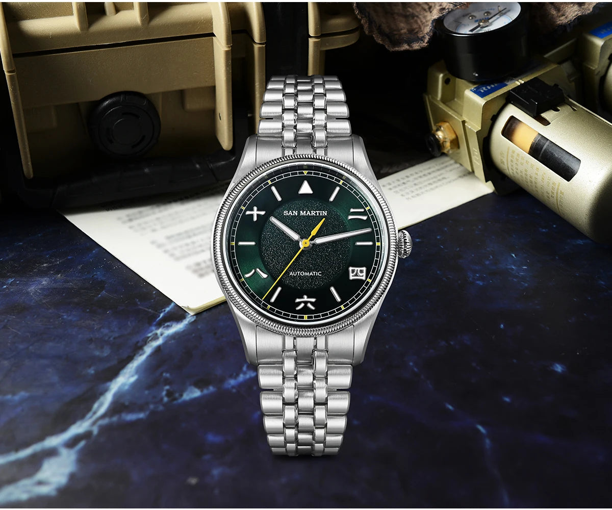 San Martin 39.5mm Men Pilot Watch YN55 Automatic Mechanical Aviation Watches Chinese Style Original Design SN0033 Field Watch