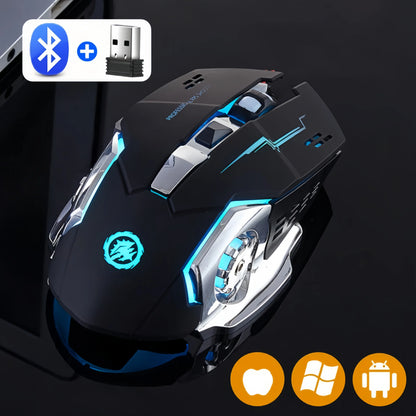 Ratón gaming inalámbrico recargable – Bluetooth/USB silencioso, retroiluminación RGB, e-sports para PC