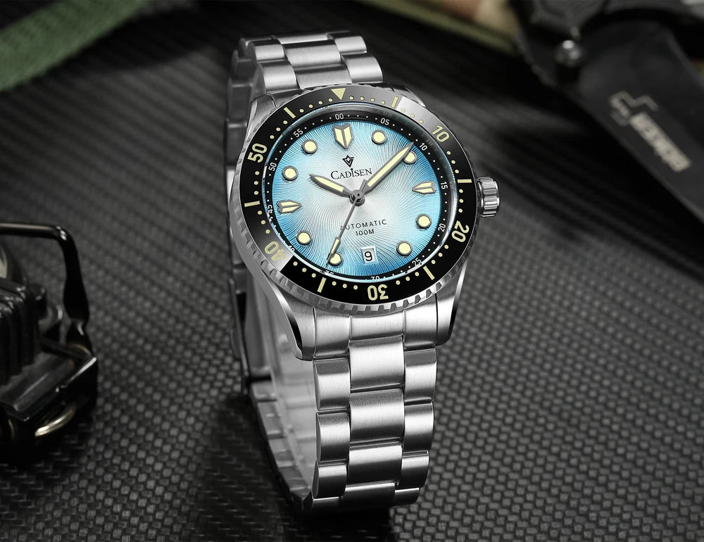 CADISEN Mechanical Automatic Watch Luxury Sapphire Japan MIYOTA 8215 Blue Wristwatch Ceramic Ring Waterproof Gift Men Watch