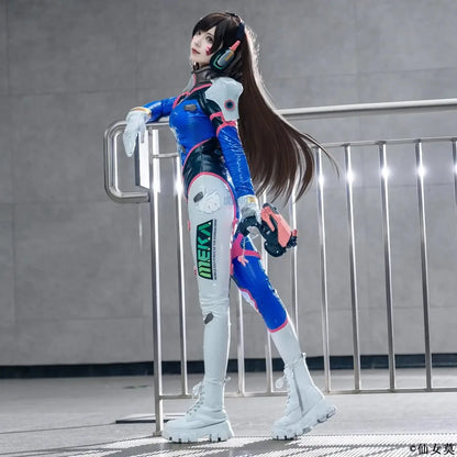 Game Overwatch Dva Song Hana Cosplay Costume Women Cute Elasticity Leather Jumpsuit Zentai Suit Halloween Carnival Party Clothes