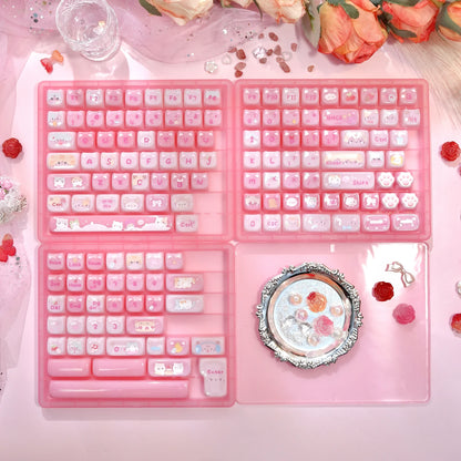 Pink Meow Keycaps Cute Cat Head MAO Cherry Profile PBT Key Cap For Gift Mechanical Keyboard KeyCap Keyboards Accessories