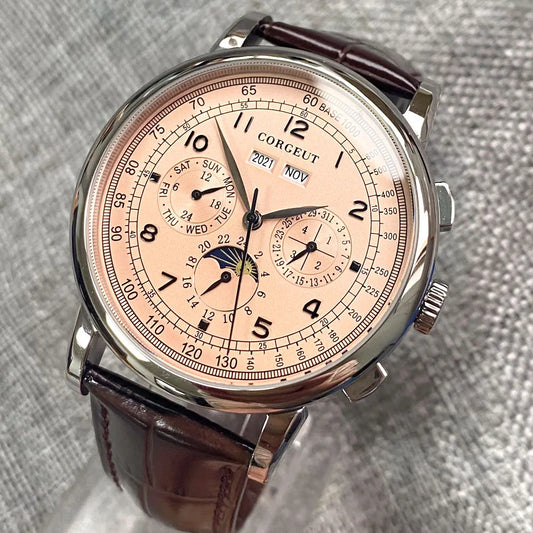 Automatisk herrklocka Multification datum dag månad år 316L mekanisk herrklocka med polerat boett, dag-/nattindikator 42mm