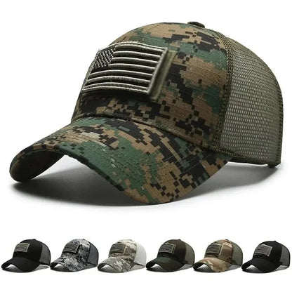 American Flag Camouflage Sticker Embroidered Baseball Cap Net Hat Men Outdoor Velcro Cap