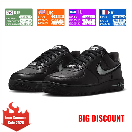 Nike Air Force 1 Rubber Leather Comfortable Stylish Versatile Elegant Low-Top Sneakers Women's Black FJ7409-002