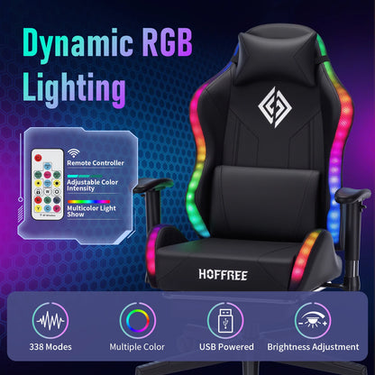 250Lbs LED Gaming Chair for Kids 8-15 Years, Adjustable Ergonomic Gamer Chair with RGB Lighting, Footrest & Lumbar Support